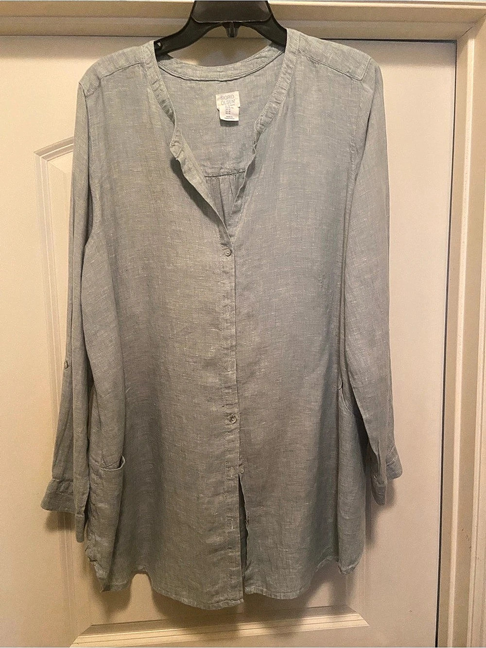Sigrid Olsen Linen Button Front Top in Green Size XL Like New